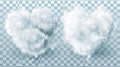 Isolated cotton wool pieces in the shape of clouds and hearts. Modern realistic set of wool fibers and white fur balls Royalty Free Stock Photo