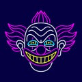 Isolated crazy clown Neon halloween icon Vector