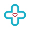 Isolated cross with a heart shape Medical icon Vector