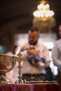 Isolated cross at orthodox church during christening