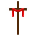 Isolated cross with a red cloth