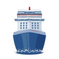 Isolated cruise ship in the sea, front view, flat style illustration. Royalty Free Stock Photo