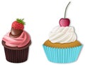 Isolated cupcakes with strawberry and cherry