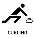 Isolated curling sport icon. Black figure of an athlet. Person with rock
