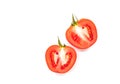 Isolated cut-half of red tomato on white background, fresh two half-cut tomatoes Royalty Free Stock Photo