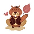 Isolated cute beaver autumn animal Vector