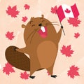 Isolated cute beaver holding a flag of Canada Happy Canada day Vector Royalty Free Stock Photo