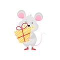 Isolated cute cartoon Mouse with gift Royalty Free Stock Photo