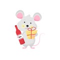 Isolated cute cartoon Mouse with gift Royalty Free Stock Photo