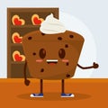Isolated cute chocolate muffin bakery product character Vector