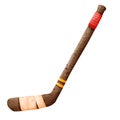 Cute and colorful wood ice hockey stick sport in watercolor style and transparent background Royalty Free Stock Photo