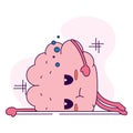 Isolated cute exhausted brain cartoon character Vector