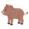 Isolated cute funny boar in flat vector style on white background. Woodland life.