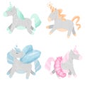 Isolated cute hand drawn unicorns collection