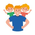 Isolated cute happy father character with children Vector Royalty Free Stock Photo