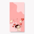 Isolated Cute Little Girl Holding Heart Shape Balloons On Pastel Pink Fluid Background And Copy Space. Love Or Valentine`s Day Royalty Free Stock Photo