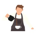 Isolated cute male coffee bartender character Vector