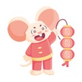 Isolated cute rat with traditional chinese clothes Zodiac sign Vector Royalty Free Stock Photo