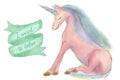 Isolated cute unicorn. Nursery unicorns illustration. Hand-drawn style. Digital watercolor.