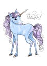 Isolated cute watercolor unicorn clipart. Nursery unicorns illustration. Princess unicorns poster. Royalty Free Stock Photo