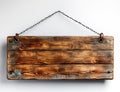 Isolated cutout Rustic Wooden Sign Hanging From a Rope. Royalty Free Stock Photo