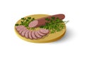 Isolated cutting board with sausage, salami, cold cuts and parsley