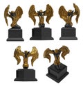 Isolated 3d render illustration of black marble and golden female angel sitting on pedestal