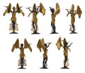 Isolated 3d render illustration of black marble and golden warrior angel standing with sword