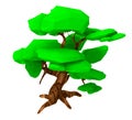 Isolated 3d render illustration of isometric lowpoly game oak tree