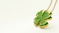 3D Render of Shiny Green And And Golden Clover Leaves Pendant And Copy Space. St Patricks Day Concept