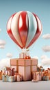 Isolated 3D rendering showcases a hot air balloon and gift box