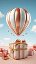 Isolated 3D rendering showcases a hot air balloon and gift box