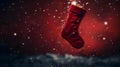 Isolated dark red Christmas Stocking in front of a festive Background. Cheerful Template with Copy Space Royalty Free Stock Photo