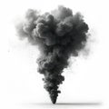Isolated dark smoke plume dominates white background. Intense swirling cloud formation creates dramatic visual impact. Powerful Royalty Free Stock Photo