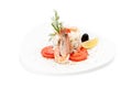Isolated Delicious Salad with shrimps, tomatoes & fennel.