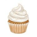 Isolated Delicious Vanilla Cupcake with White Icing and Gold Sprinkle on White Royalty Free Stock Photo