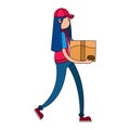 Isolated delivery girl with a package