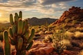 Isolated Desert landscape near mountains. Generate Ai