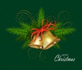 Isolated design element,Christmas composition of golden colored bells