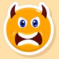 Isolated Devil Face Cartoon Emoji Sticker On Yellow Royalty Free Stock Photo