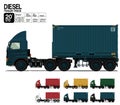 Isolated Diesel semi trailer truck 20 ft on transparent background