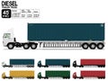 Isolated Diesel semi trailer truck 45 ft on transparent background