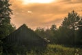 Isolated dilapidated wooden house somewhere in suburbs Royalty Free Stock Photo