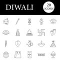 Isolated Diwali -20 Icons Line Art Set On White