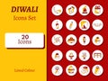 Isolated Diwali Icons Set In Red And Yellow