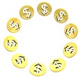 Isolated dollar golden coin symbol circle on white