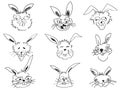 Doodle funny rabbit face head