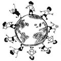 Doodle kids around earth vector Royalty Free Stock Photo