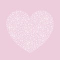 Isolated doodle lacy heart from many hand drawn white contours of abstract flowers and leaves on a soft pink background. Royalty Free Stock Photo