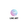 Isolated dotted line art logo template. Abstract linear logotype. Colorful geometric icon. Outline innovate design